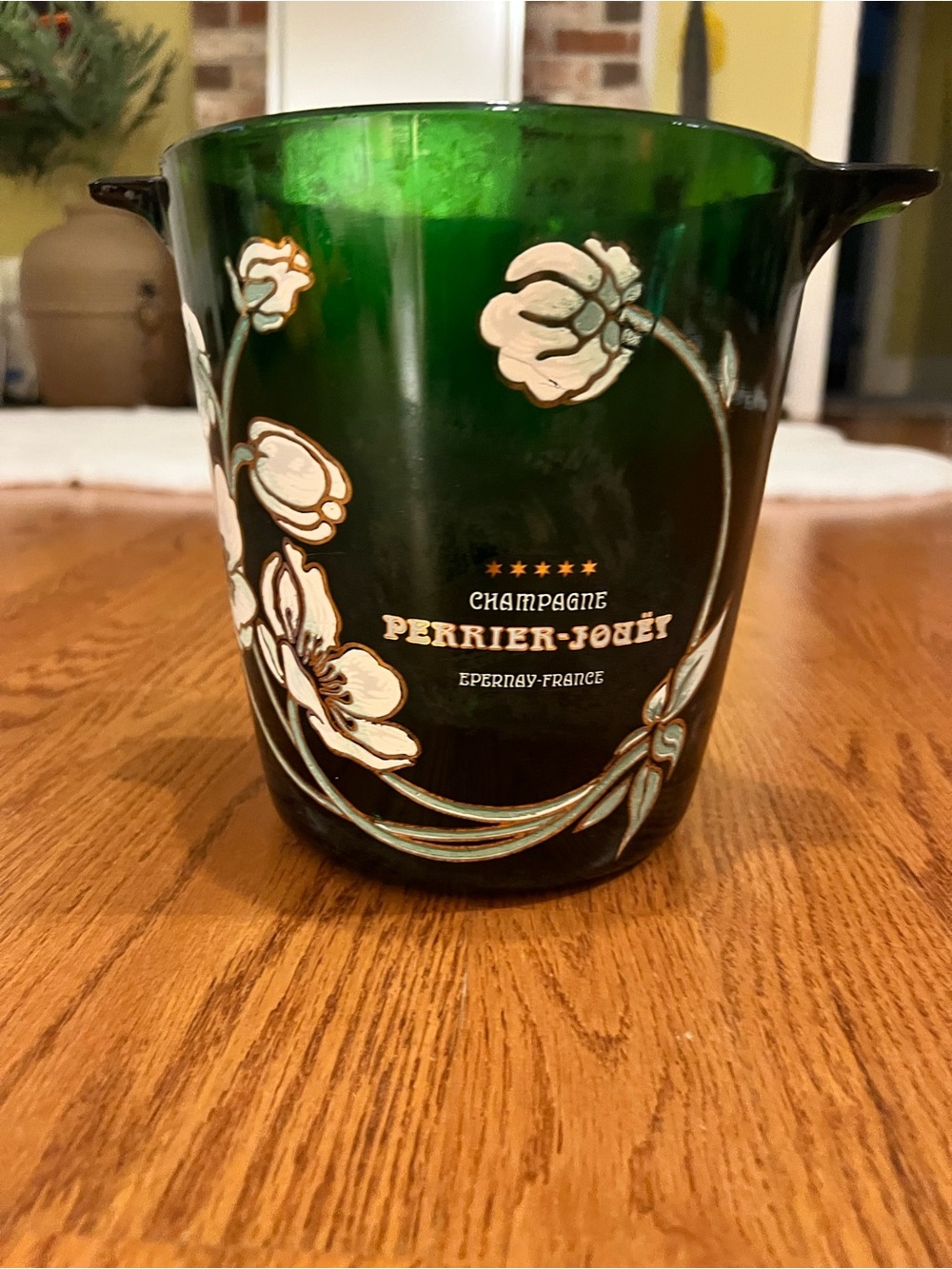 Vintage Perrier-Jouey Epernay-France Green Floral Champagne Ice Bucket
